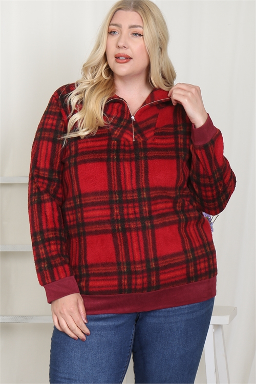 C60-A-1-T63162X-RED BLACK PLUS SIZE PLAID SWEATER TOP 2-2-2