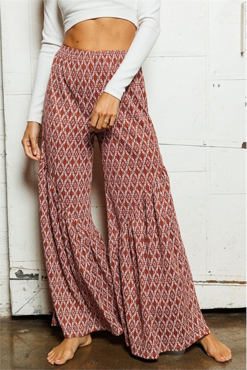 S8-1-2-P6792PV-RUST WHITE PRINTED PALAZZO PANTS 2-2-2