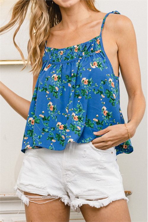 SA3-000-2-T12250-BLUE FLORAL SPAGHETTI CROP TOP 2-2-2 (NOW $3.75 ONLY!)