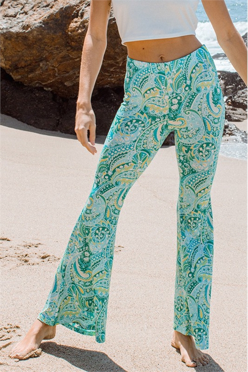 S5-9-2-P60588PD-GREEN COMBO PAISLEY FLARE PANTS 2-2-2