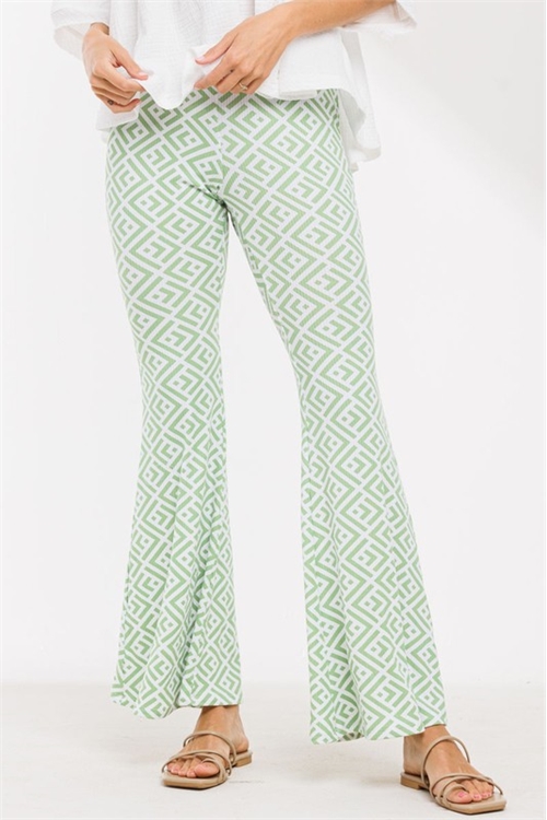 S8-4-4-P60588PB-GREEN GEO PATTERN FLARE PANTS 1-2-2