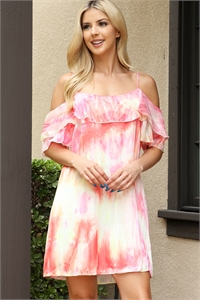 C90-A-3-D1815-CORAL YELLOW SPAGHETTI STRAPS OFF-SHOULDER TIE DYE DRESS 2-2-2