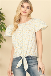 C64-A-2-T7231-IVORY YELLOW FLORAL PRINT KNOT TOP 2-2-2