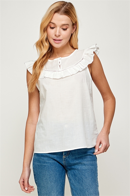 C70-A-1-T7071-WHITE RUFFLE DETAIL SLEEVELESS TOP 2-2-2