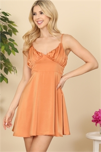 S12-11-3-D6158-APRICOT V-NECK PLEATED DETAIL CAMI DRESS 3-2-1