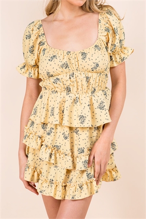 S13-1-4-T10785-YELLOW FLORAL ELASTIC DETAIL TOP 1-2-2-1