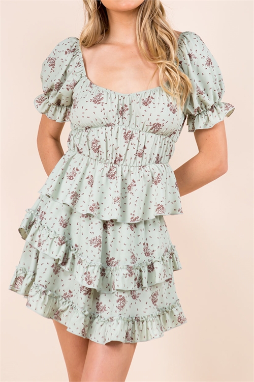 S14-8-2-SET10785/30822-SAGE FLORAL TOP AND SKIRT SET 1-2-2-1 (NOW $4.75 ONLY!)