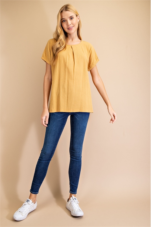 S9-11-1-T5184-ALMOND SHORT SLEEVE TEXTURED TOP 2-2-2 (NOW 4.25 ONLY!)