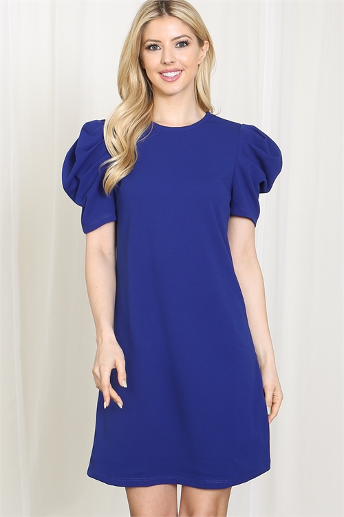 S11-12-3-D50680-ROYAL SHORT PUFF SLEEVE SOLID DRESS 1-1-1-1