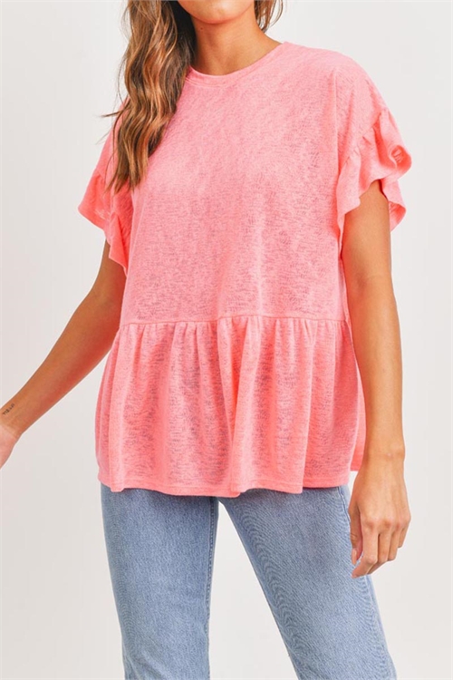 S9-20-2-T22910-NEON PINK RUFFLE SLEEVE TOP 2-2-2