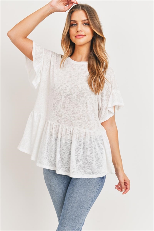 S9-20-3-T22910-OFF WHITE RUFFLE SLEEVE TOP 2-2-2