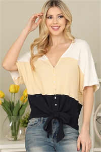 S6-8-1-T032-NAVY/YELLOW/OFF WHITE COLOR BLOCK RIBBON FRONT TOP 2-2-2