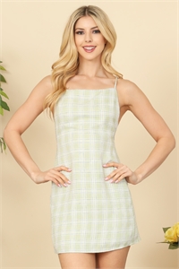 S11-16-2-D0020-GREEN CROSS BACK SPAGHETTI STRAP PLAID DRESS 3-2-1 (NOW $5.75 ONLY!)