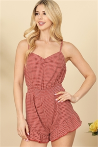S11-13-1-R0016-RUST SWEETHEART NECKLINE PRINTED ROMPER 3-2-1  (NOW $5.75 ONLY!)
