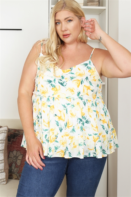 S13-12-3-T1990X-WHITE YELLOW PLUS SIZE FLORAL SPAGHETTI TOP 3-2-1