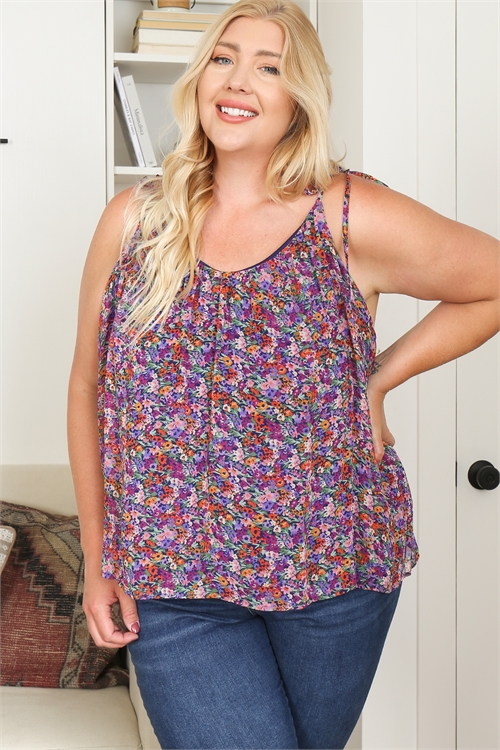 S14-11-3-T3178X-NAVY MULTI PLUS SIZE FLORAL SPAGHETTI TOP 3-2-1