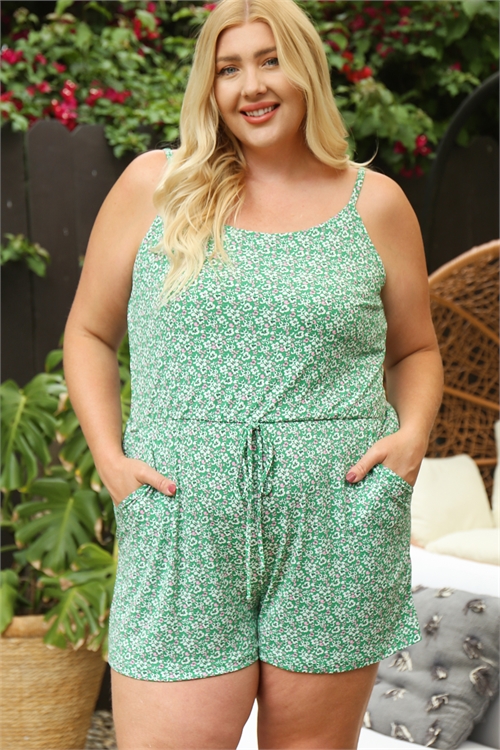 S10-4-2-R3523X-GREEN PINK PLUS SIZE PRINTED ROMPER 3-2-1