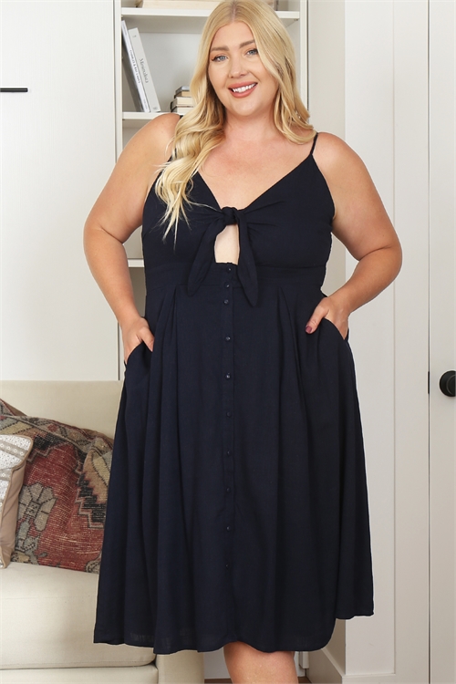 S14-11-1-D5292X-NAVY PLUS SIZE TIE KNOT BUTTON DETAIL DRESS 0-3-0