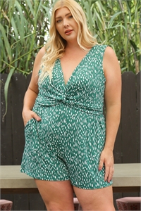 S14-10-2-R7703X-GREEN WHITE TWIST DETAIL PRINTED ROMPER 3-2-1