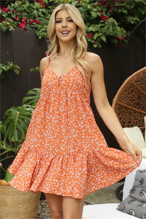 SA4-7-2-D30100-RUST FLORAL SPAGHETTI DRESS 1-2-1