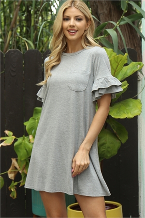 S7-2-2-D30255-HEATHER GREY LAYERED RUFFLE SLEEVE MINI DRESS 3-1-0  (NOW $5.75 ONLY!)