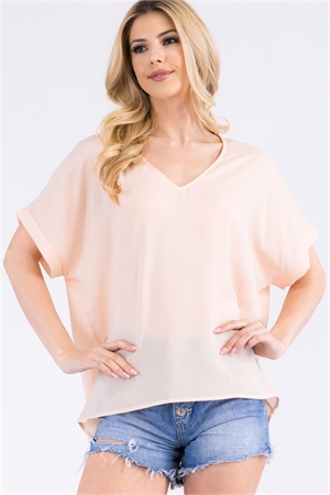 S38-1-1-T6081-PEACH SOLID V-NECK SHORT SLEEVE TOP 2-2-2