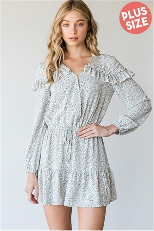 S38-1-1-R1002X-OFF WHITE BLACK PLUS SIZE FLORAL RUFFLED ROMPER 2-2-2 (NOW $6.75 ONLY!)