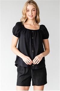 S38-1-1-T5688-BLACK SPRING TIME BUTTON DOWN BLOUSE 2-2-2