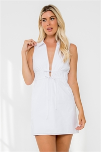 S8-1-2-D8702-WHITE SLEEVELESS COLLARED MINI DRESS 1-2-2-1