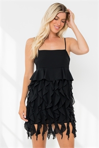 S12-2-1-D2622-BLACK RUFFLE DETAIL MINI DRESS 1-2-2-1