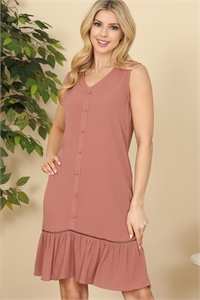 S8-3-1-D50175-MAUVE SOLID V-NECK BUTTON DOWN DRESS 2-2-1