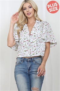 S38-1-1-T1004X-IVORY PLUS SIZE FLORAL BUTTON DOWN TOP 2-2-2