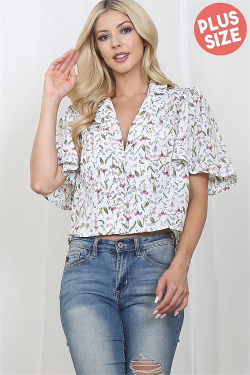 S38-1-1-T1004X-IVORY PLUS SIZE FLORAL BUTTON DOWN TOP 2-2-2