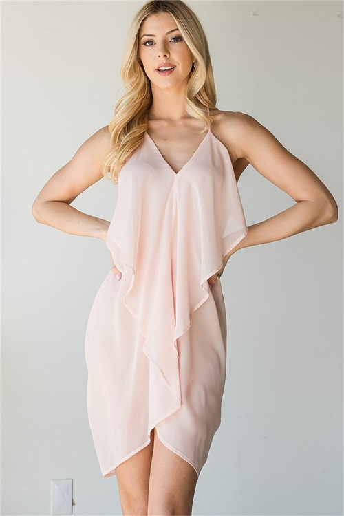 S38-1-1-D3563-LT. PEACH TIERED SEXY MINI DRESS 3-2-1 (NOW $4.75 ONLY!)