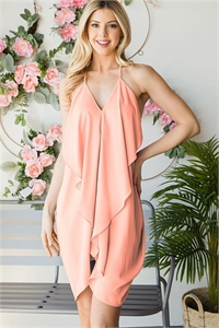 S38-1-1-D3563-PEACH TIERED SEXY MINI DRESS 3-2-1 (NOW $4.75 ONLY!)