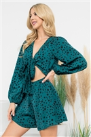 S14-12-1-R1619-FOREST GREEN SURPLICE NECKLINE RIBBON DETAIL ROMPER 3-2-1