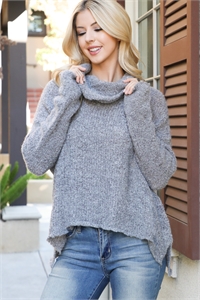 S16-3-2-T70021A-GREY COWL NECKLINE LONG SLEEVE TOP 3-2-1