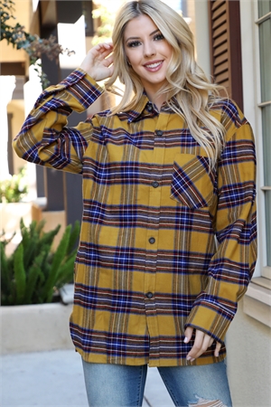 S16-6-3-T10111A-MUSTARD PLAID BUTTON DETAIL TOP 3-2-1 (NOW $7.75 ONLY!)