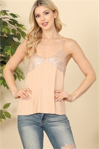 SA3-0-1-T10036-CHAMPAGNE SEQUINS DETAIL CAMI TOP 2-2-2 (NOW $2.75 ONLY!)