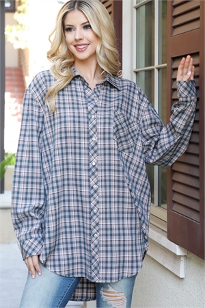 S13-2-1-T3213-NAVY BROWN PLAID BUTTON DOWN TOP 2-2-2