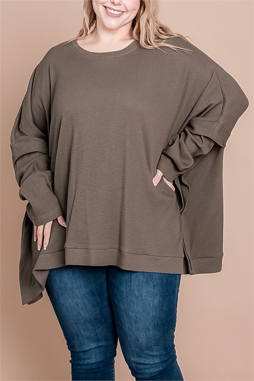 SA3-5-3-T63118X-OLIVE PLUS SIZE OVERSIZED PULLOVER TOP 3-2-2