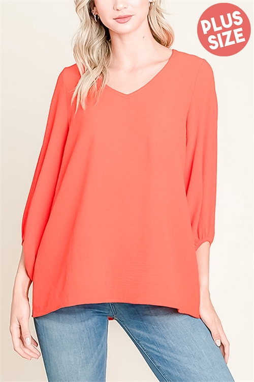 S9-13-3-T13514X-ORANGE PLUS SIZE QUARTER TUNNEL SLEEVE TOP 1-2-1