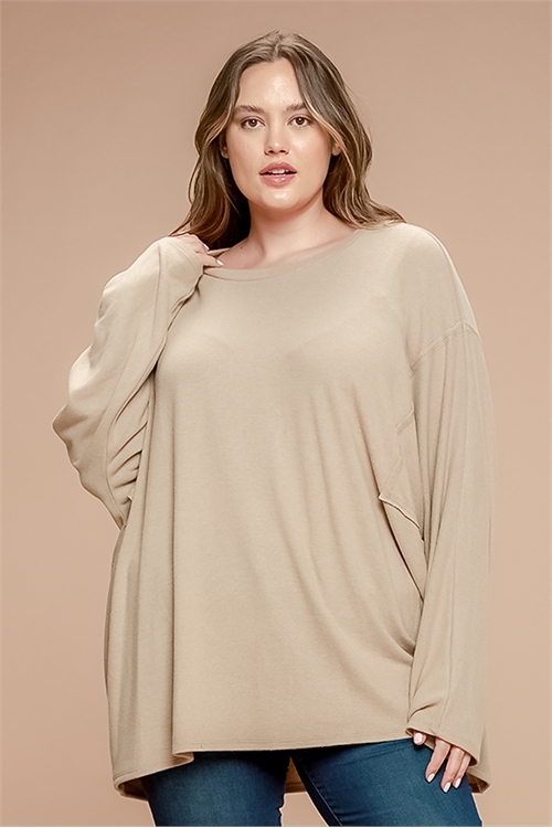 S7-2-2-T12030X-TAUPE PLUS SIZE LONG SLEEVE TOP 2-2-2