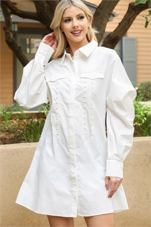 S12-9-1-D3185-WHITE LONG SLEEVE BUTTON DOWN COLLARED DRESS 2-2-2