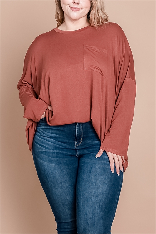 S12-8-3-T12037X-RUST PLUS SIZE LONG SLEEVE SOLID TOP 2-2-2