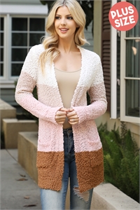 SA4-7-1-C1010X-PLUS SIZE MOCHA COMBO BLOCK POPCORN CARDIGAN 2-2-2