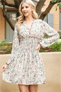 S8-10-1-D51131-SAGE FLORAL RUFFLE DETAIL SMOCKED WAIST DRESS 2-2-2