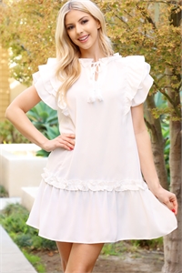 S4-10-1-D50850-OFF-WHITE LAYERED RUFFLE SLEEVE TASSEL DETAIL DRESS 2-2-2  (NOW $4.75 ONLY!)