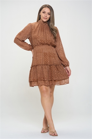S16-10-3-D3561X-BROWN PLUS SIZE PRINTED LONG SLEEVE DRESS 3-2-1