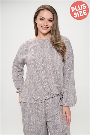 S7-2-4-T3528X-GREY PLUS SIZE LONG SLEEVE TOP(Only Top, Pants not included!) 3-2-1
